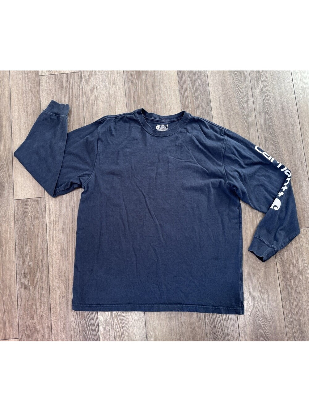 Carhartt Men's Long Sleeve T-Shirt Blue Logo Crew Neck 100% Cotton XL